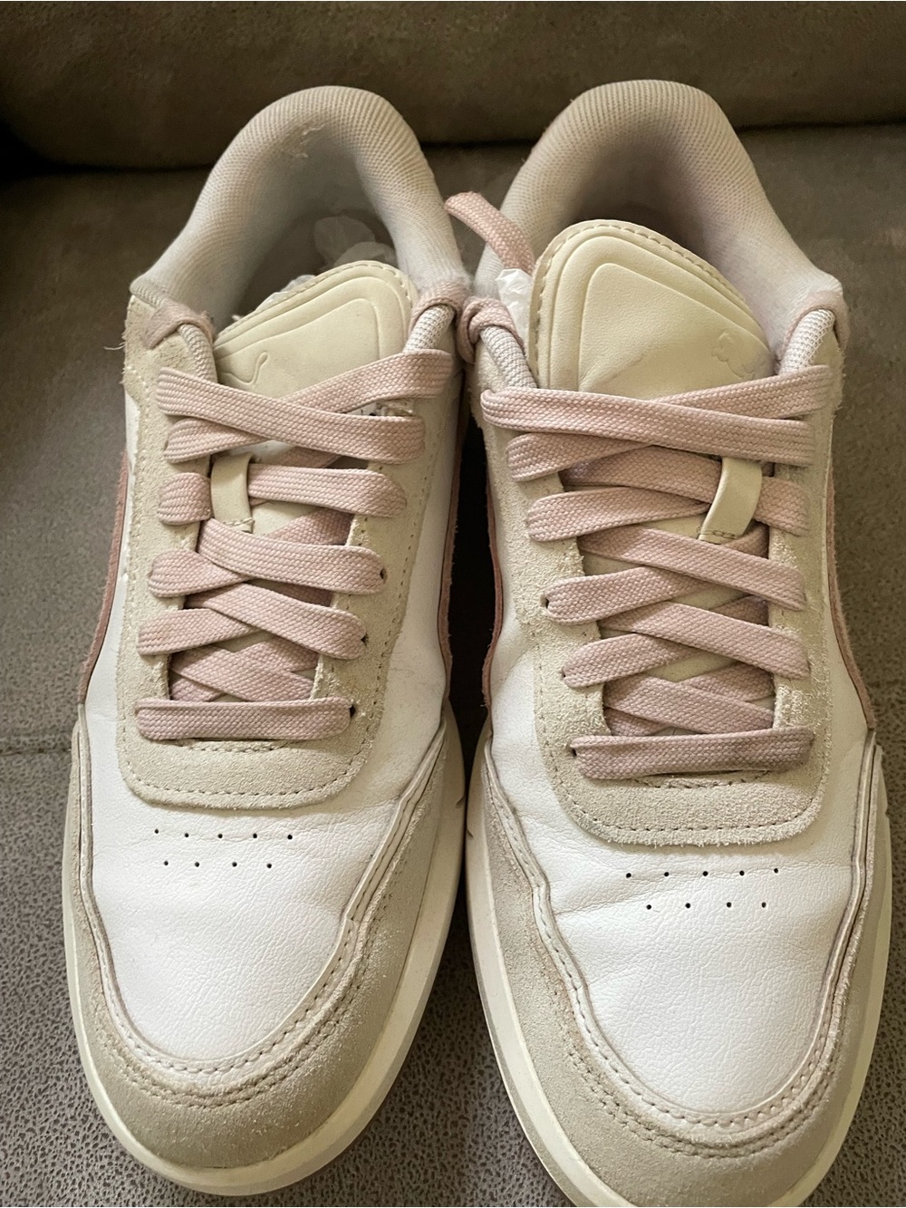 Puma Women's Cream and Light Pink Athletic Sneakers Size 9.5
